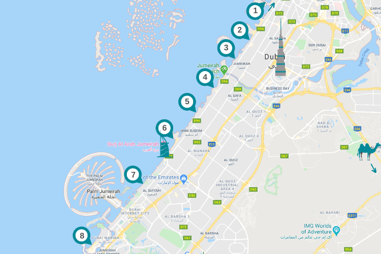 carte des plages de dubai 