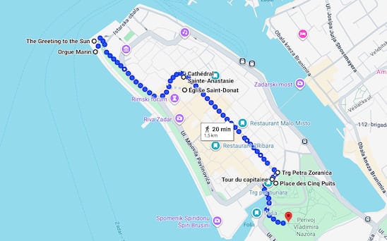 visiter le centre de Zadar à pied carte