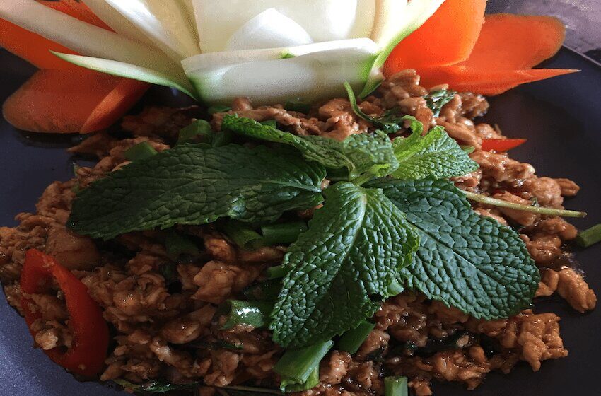 8 - Stir fried minced chicken with Thai basil