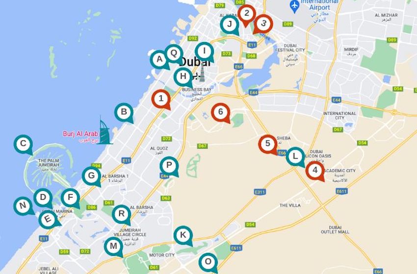 carte des quartiers de Dubai