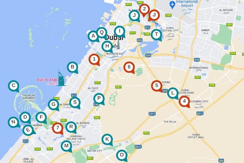 les quartiers de dubai carte
