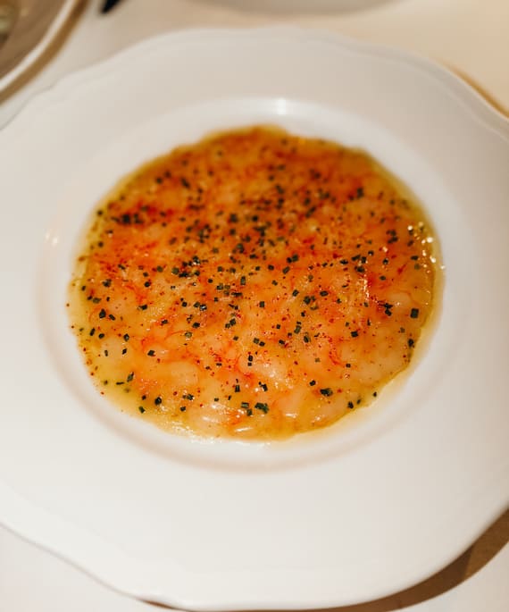 carpaccio de crevette rouge de Mazara